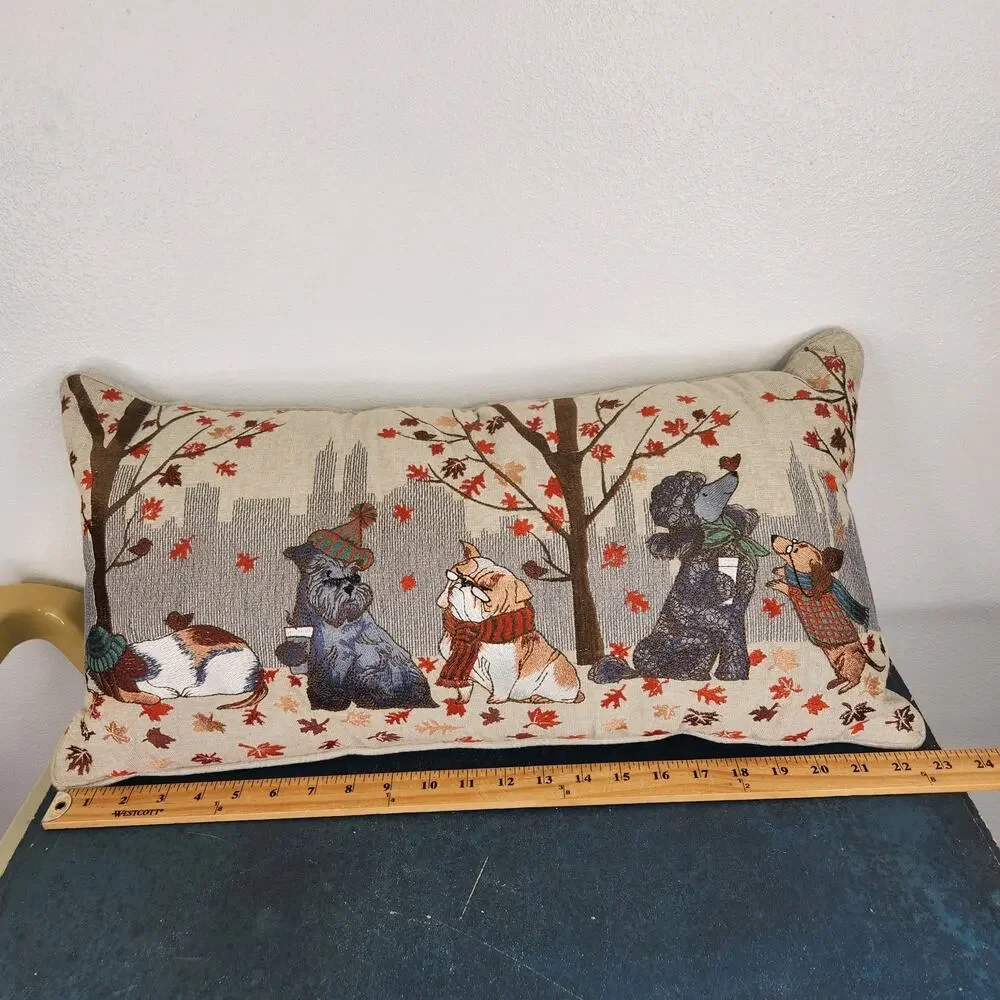 Pier 1 Decorative Pillow City Dogs in the Fall Cushion Fall Embroidered Decor